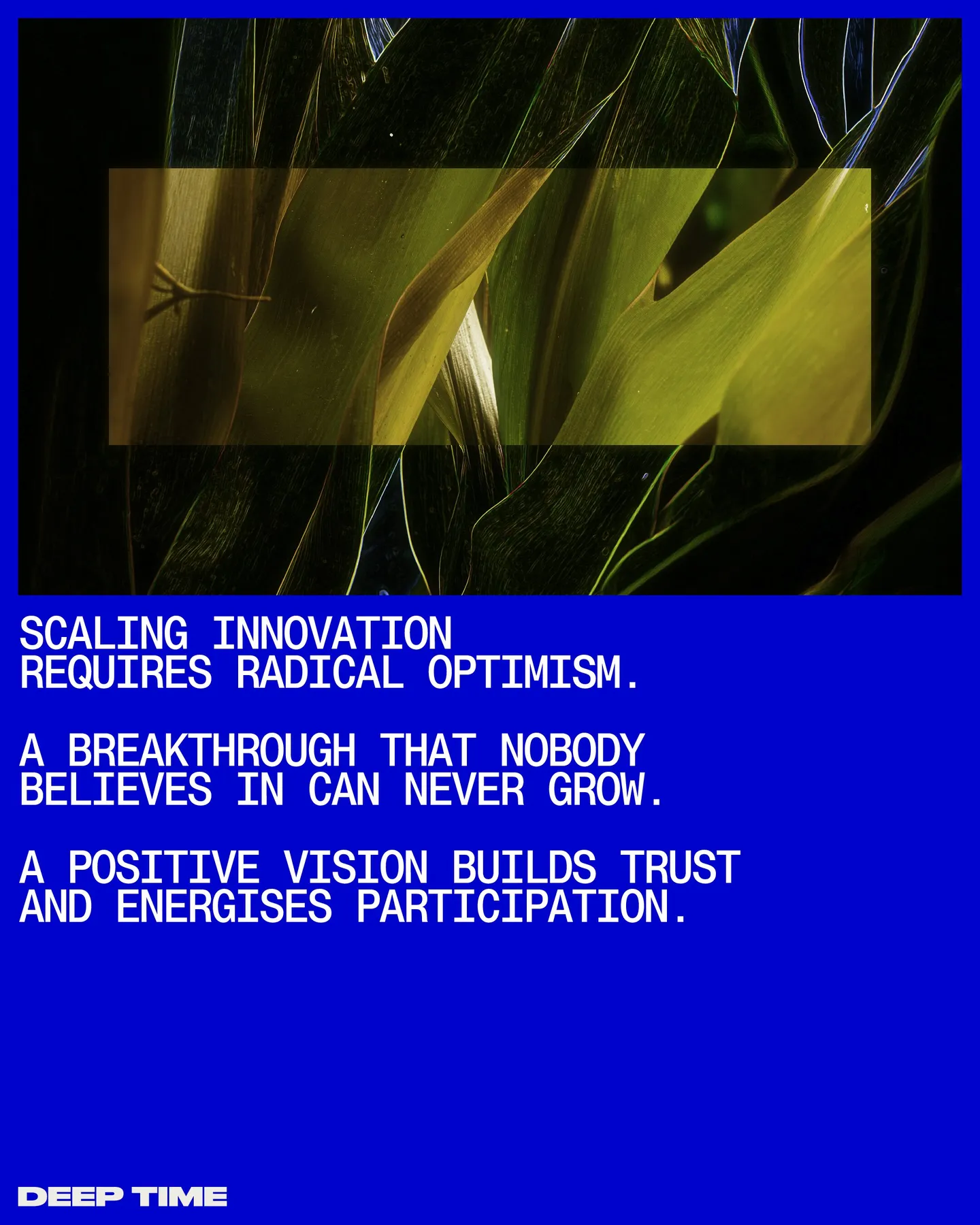 Page 13 of 29. Scaling innovation requires radical optimism 8 A breakthrough that nobody BELIEVES IN can never grow 8 A positive vision builds TRUST and energises participation.